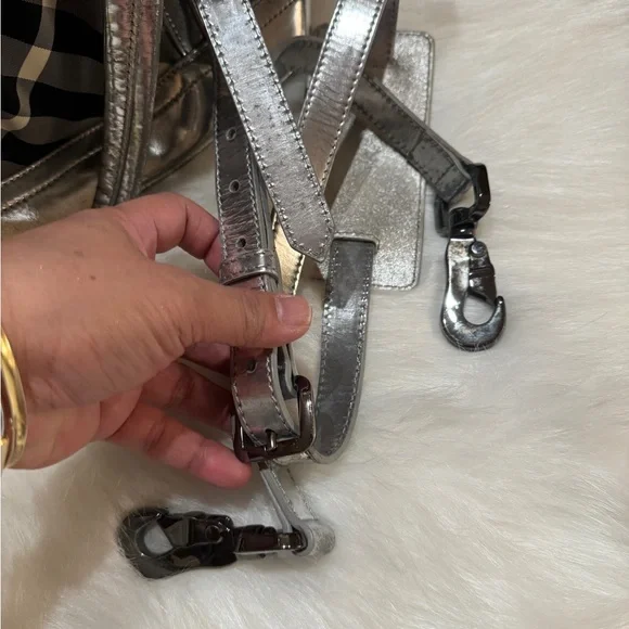 Burberry Metallic Silver and Checkered Tote Bag - Picture 10 of 11
